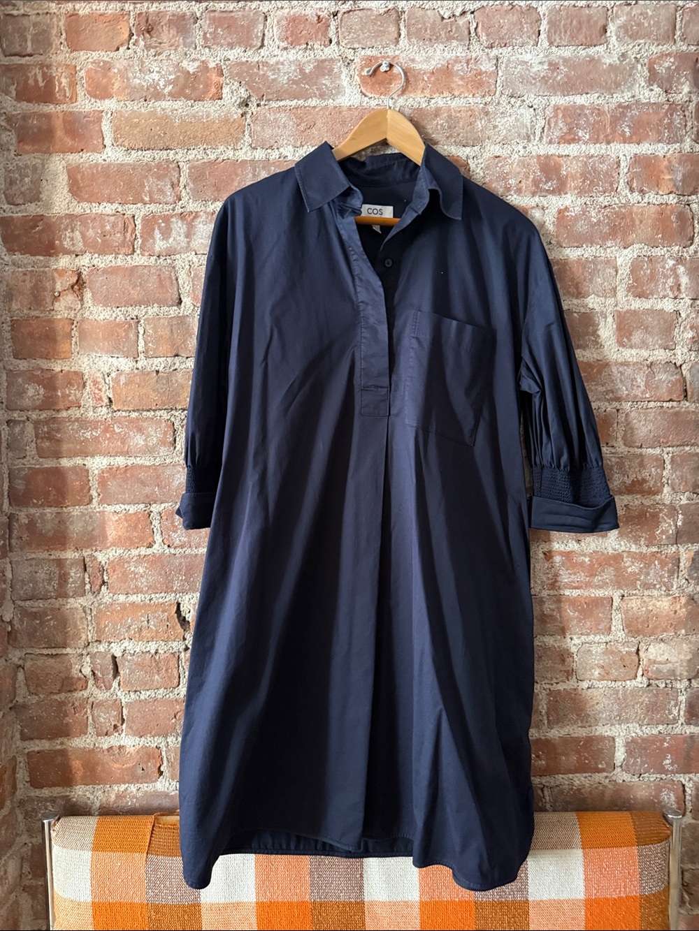 COS Navy Popover Button-Down Longline Shirt Dress